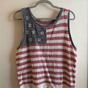 Lucky Brand Red, White, and Blue Striped Sweater Festival Tank Top SZ L